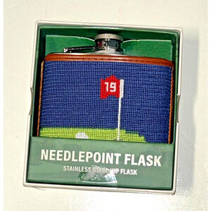 Smathers & Branson Golf Flask Needlepoint and Leather 19th Hole